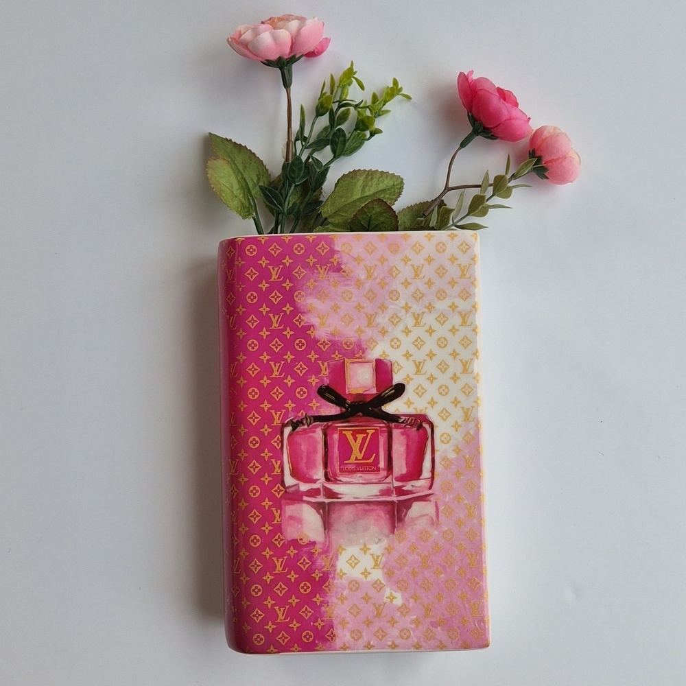 LV Themed Pink Ceramic Book Vase - Chic Home Deco